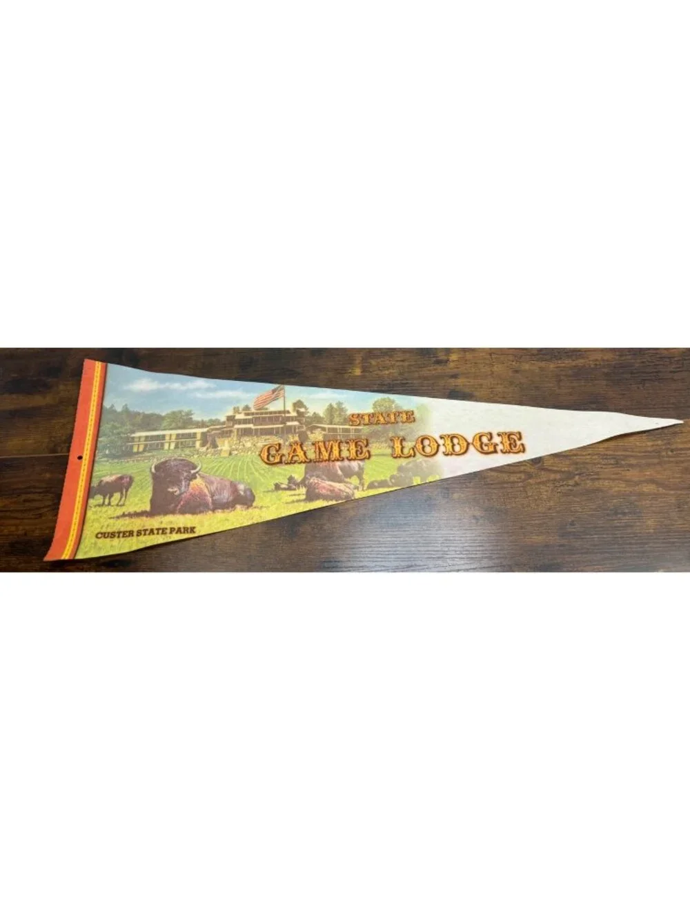 Vintage Custer State Park Game Lodge Pennant With Bison & Lodge 29.5 inches